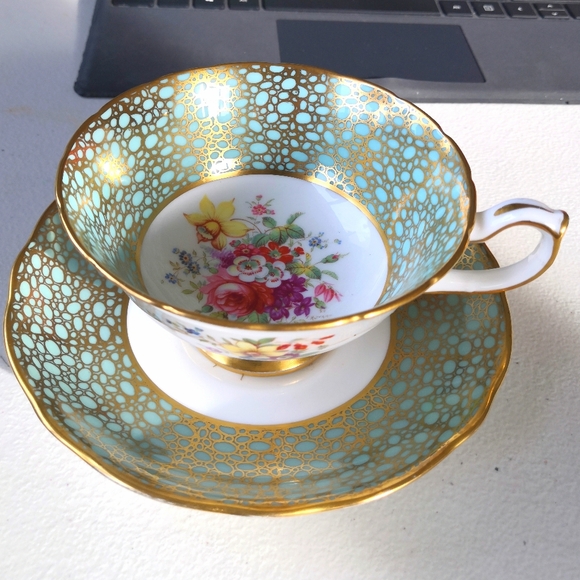 Rare Signed Hammersley Bone China Teal Footed Tea Cup and Saucer - Picture 5 of 8